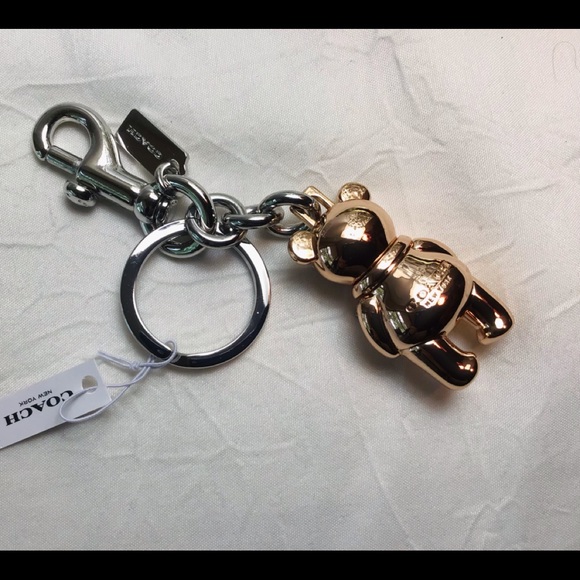 NWT Coach 3D RoseGold Teddy Bear Key Ring Charm - Picture 13 of 14